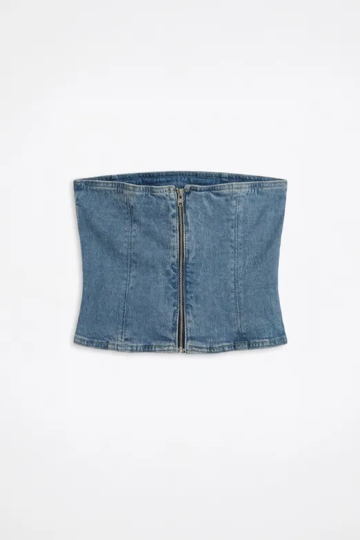 Bayan Mavi Straplez Denim Top - BSL