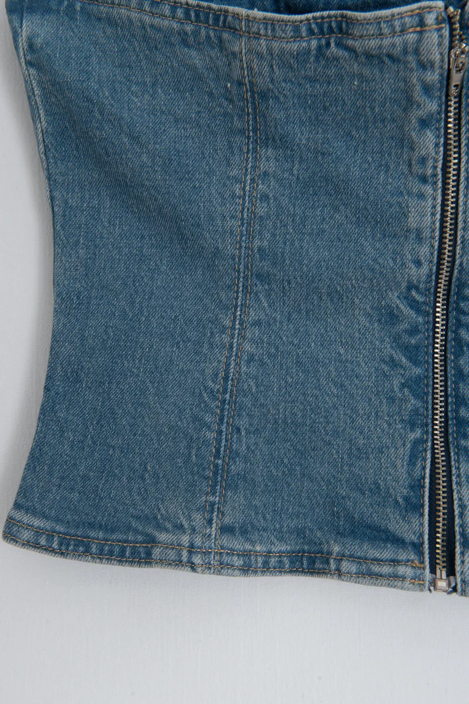 Bayan Mavi Straplez Denim Top