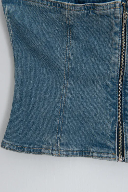 Bayan Mavi Straplez Denim Top - BSL