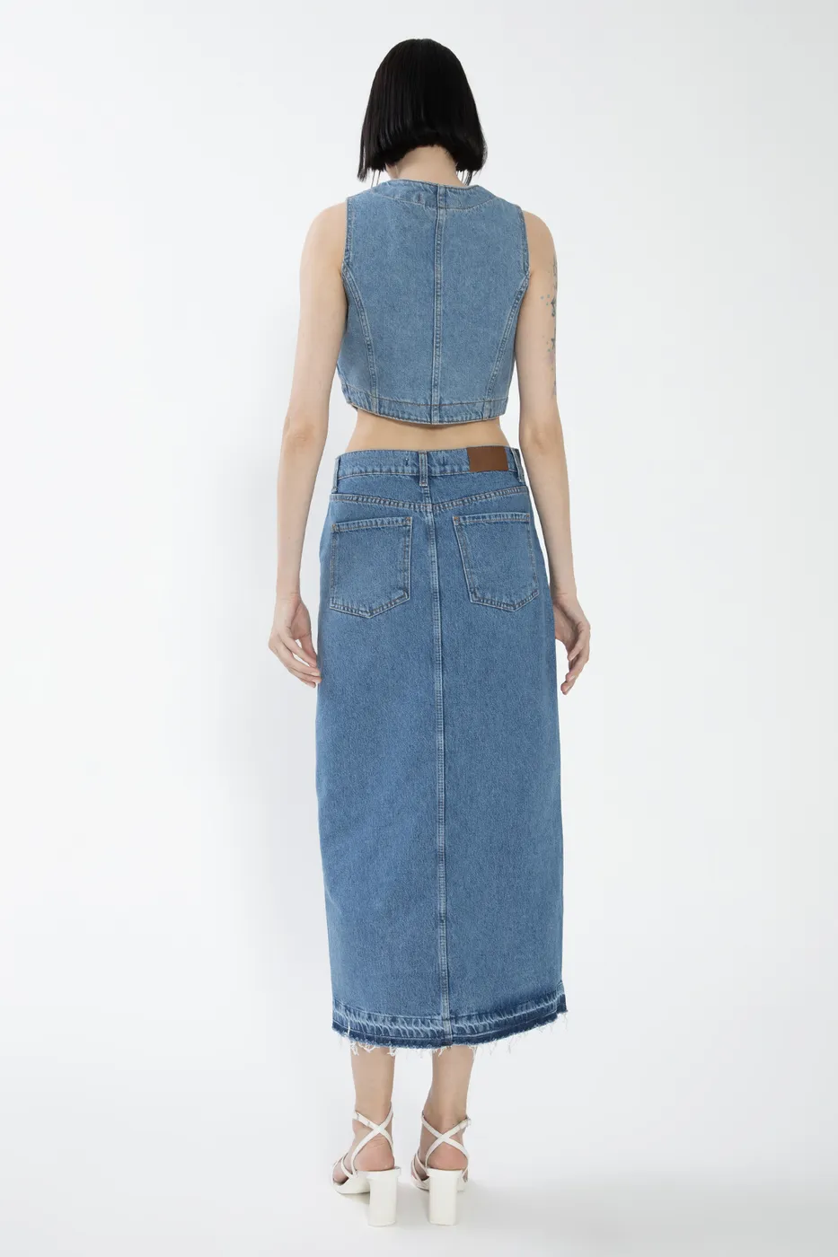 Bayan Mavi Yırtmaçlı Denim Etek