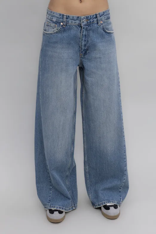 Bayan Mavi Düşük Bel Bol Paça Denim Pantolon - BSL