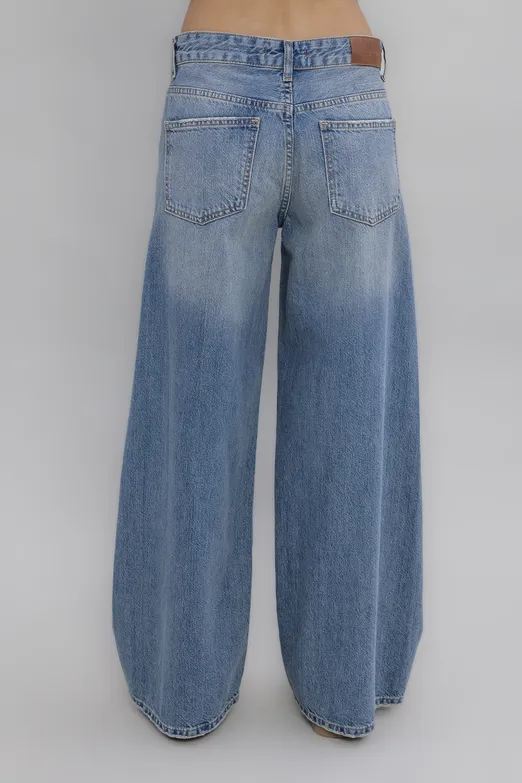 Bayan Mavi Düşük Bel Bol Paça Denim Pantolon - BSL