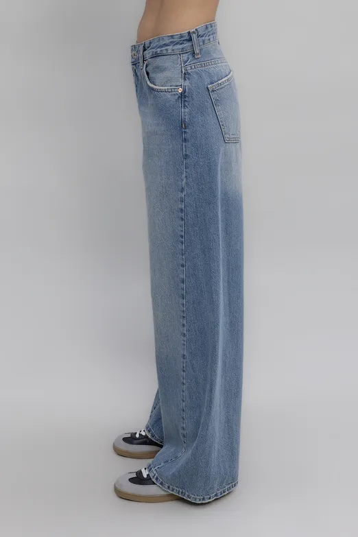 Bayan Mavi Düşük Bel Bol Paça Denim Pantolon - BSL