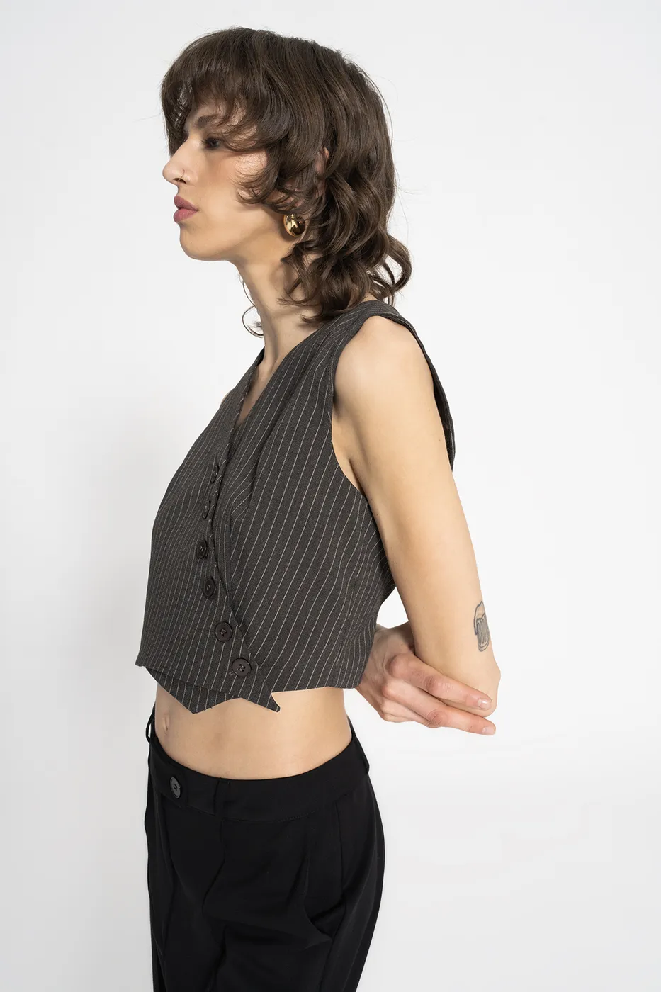 Bayan Antrasit Düğmeli Yelek