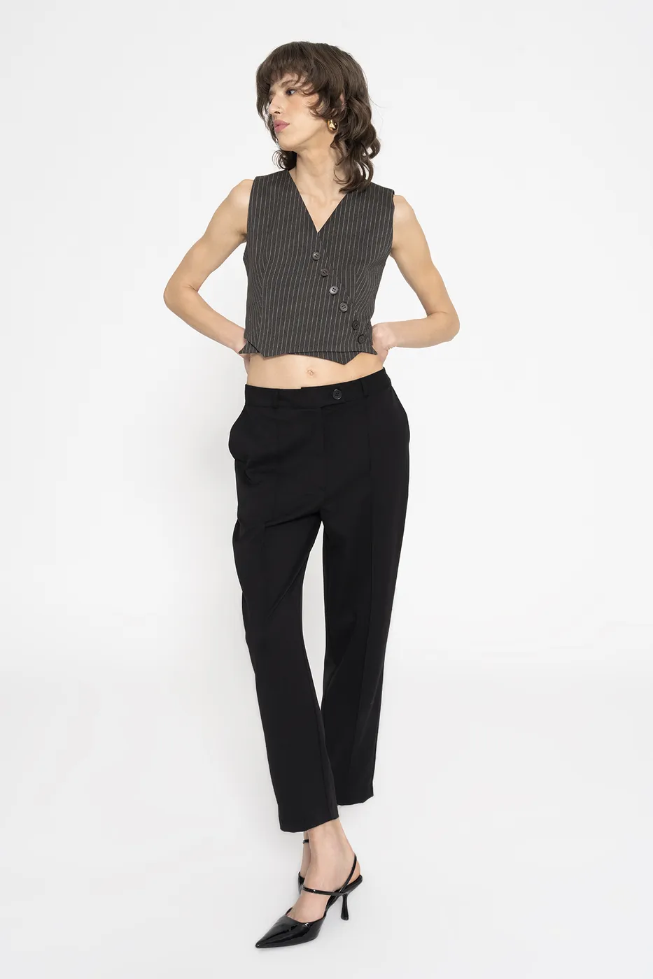 Bayan Antrasit Düğmeli Yelek