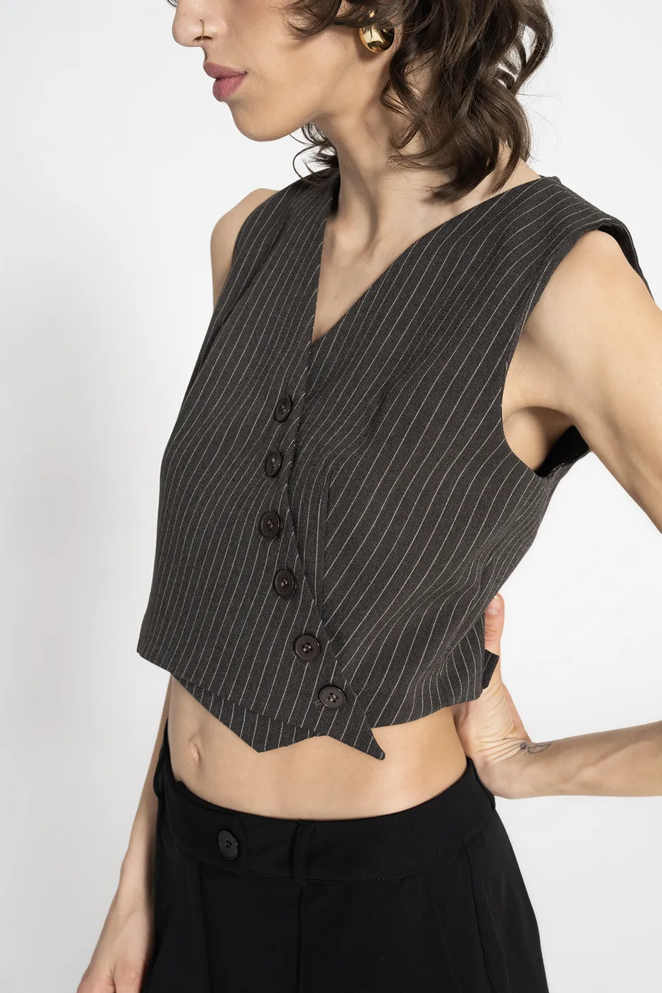 Bayan Antrasit Düğmeli Yelek