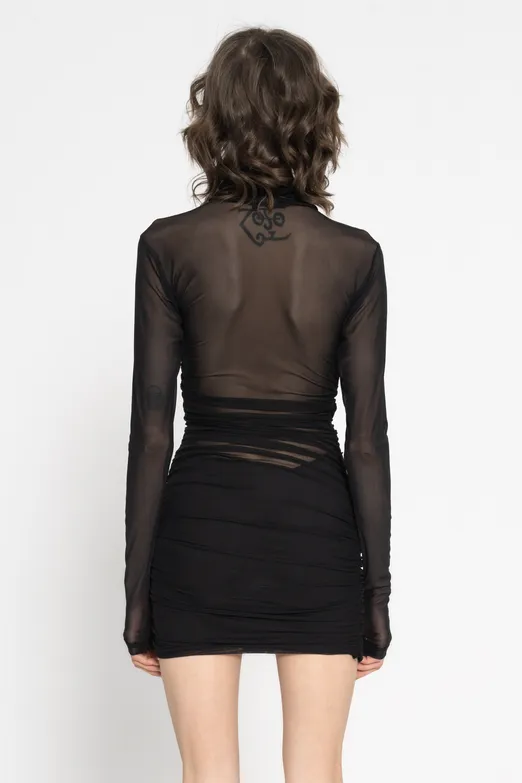 Bayan Siyah Transparan Mini Elbise - BSL