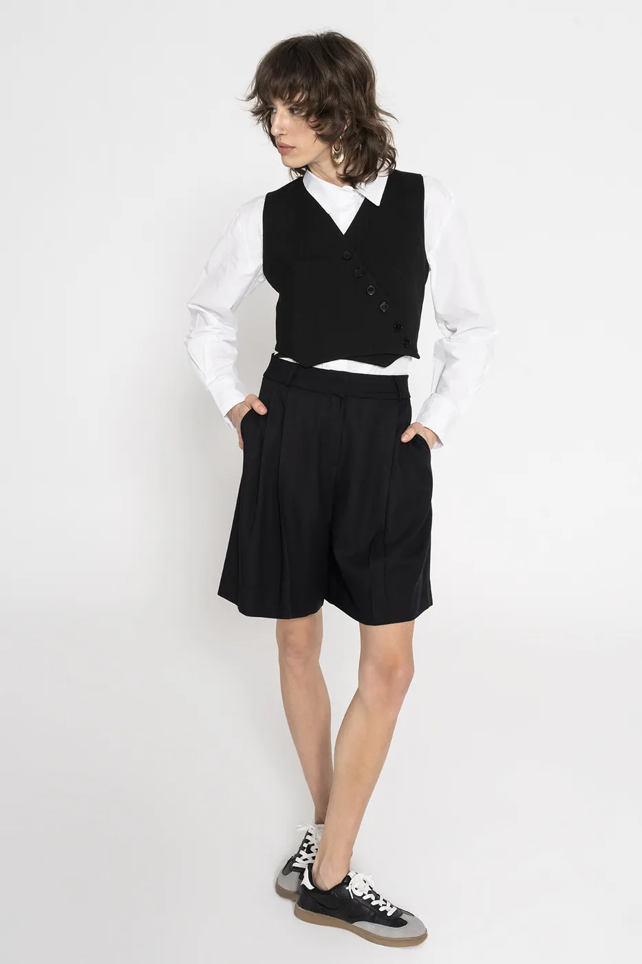 Bayan Siyah Yüksek Bel Bermuda Şort