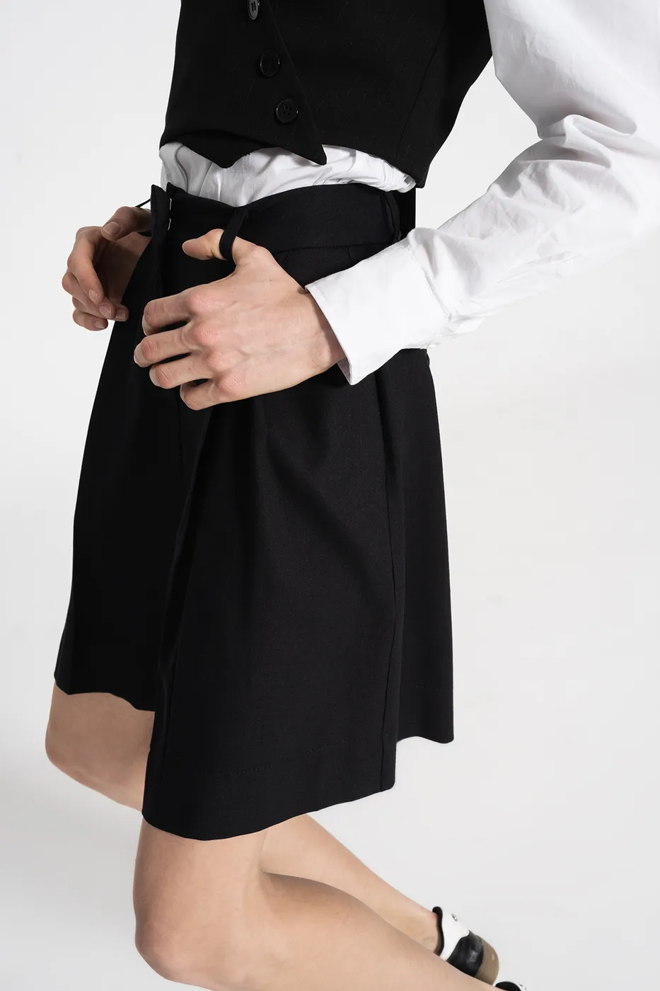 Bayan Siyah Yüksek Bel Bermuda Şort