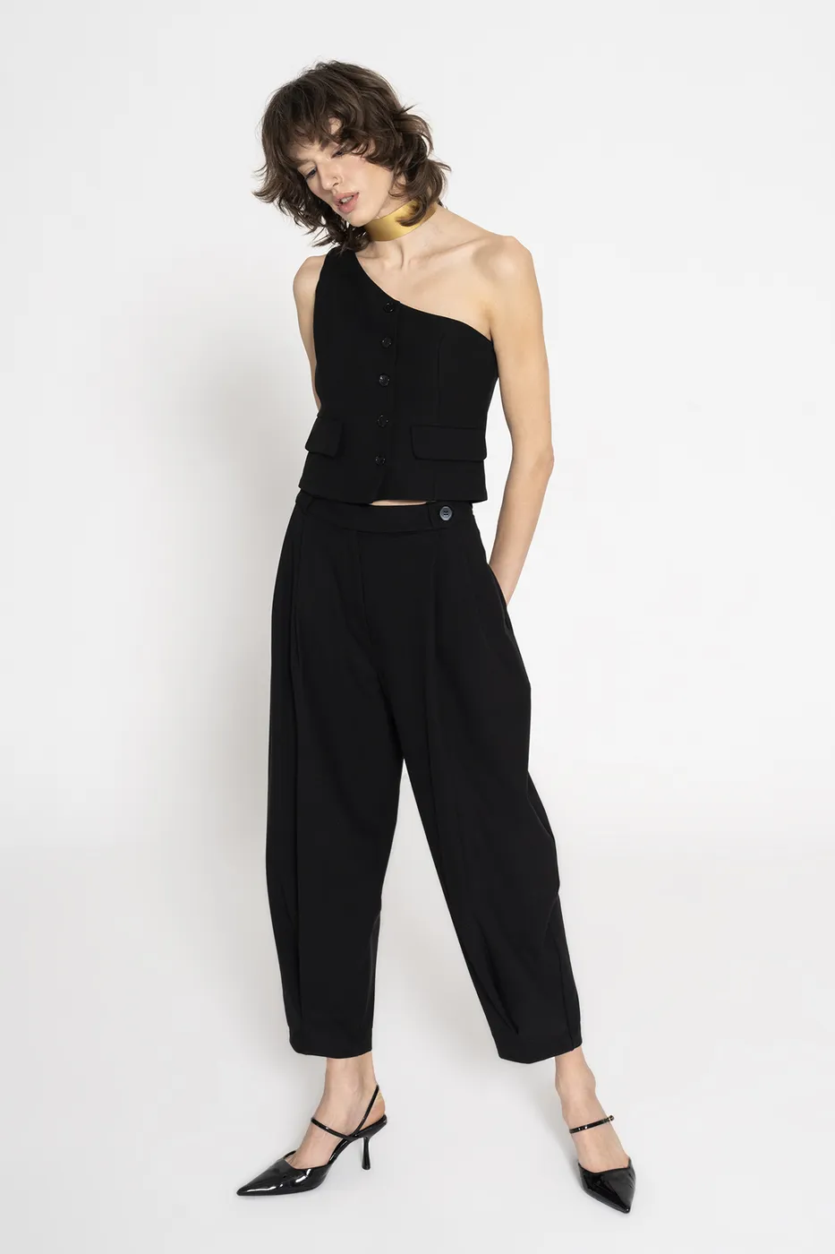 Bayan Siyah Pileli Havuç  Pantolon