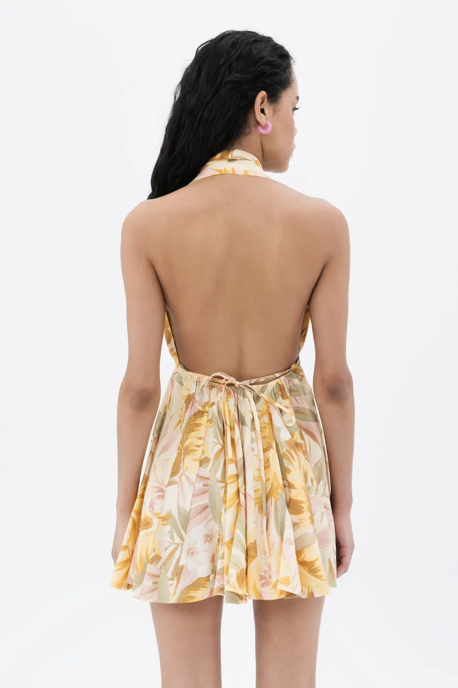 Bayan Sarı Volanlı Etek Detaylı  Mini  Elbise