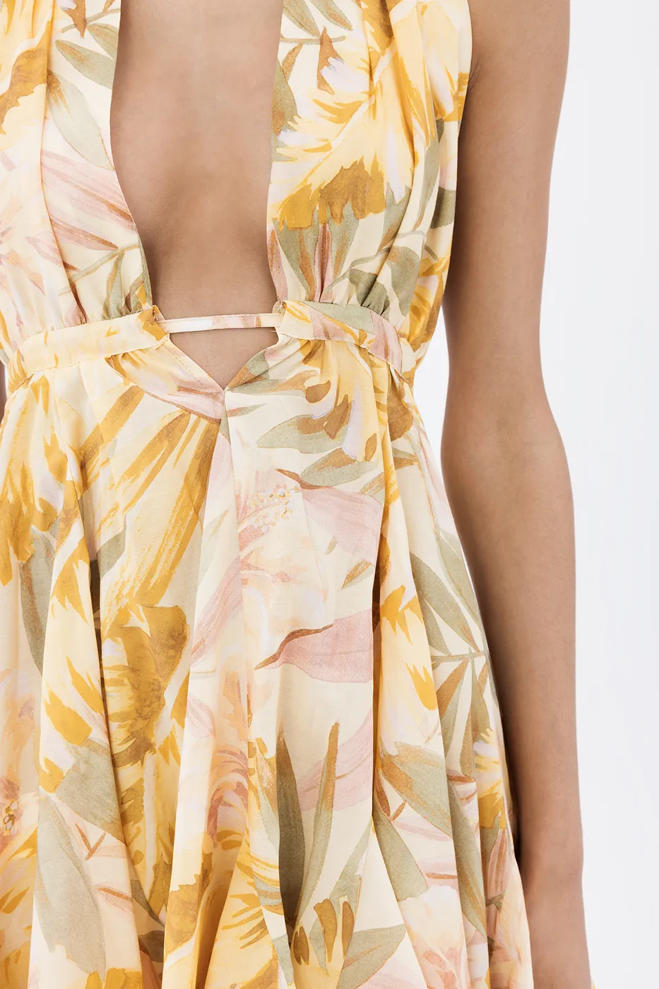 Bayan Sarı Volanlı Etek Detaylı  Mini  Elbise