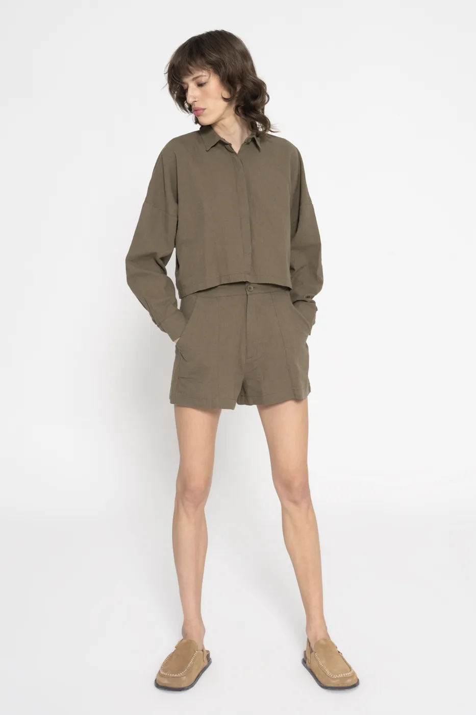 Bayan Haki Keten Mini  Şort