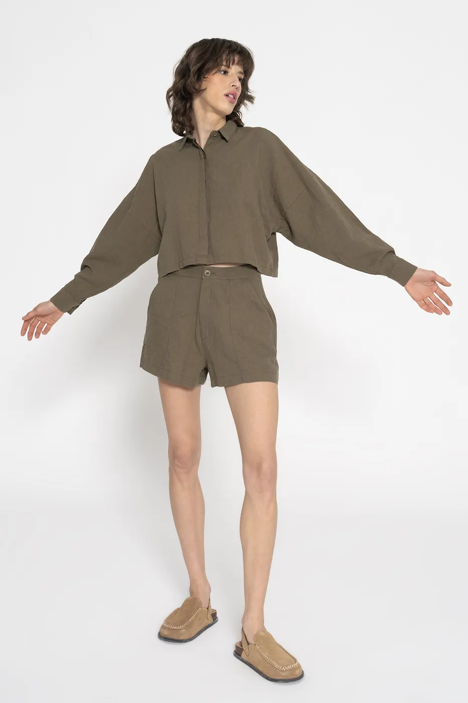 Bayan Haki Keten Mini  Şort