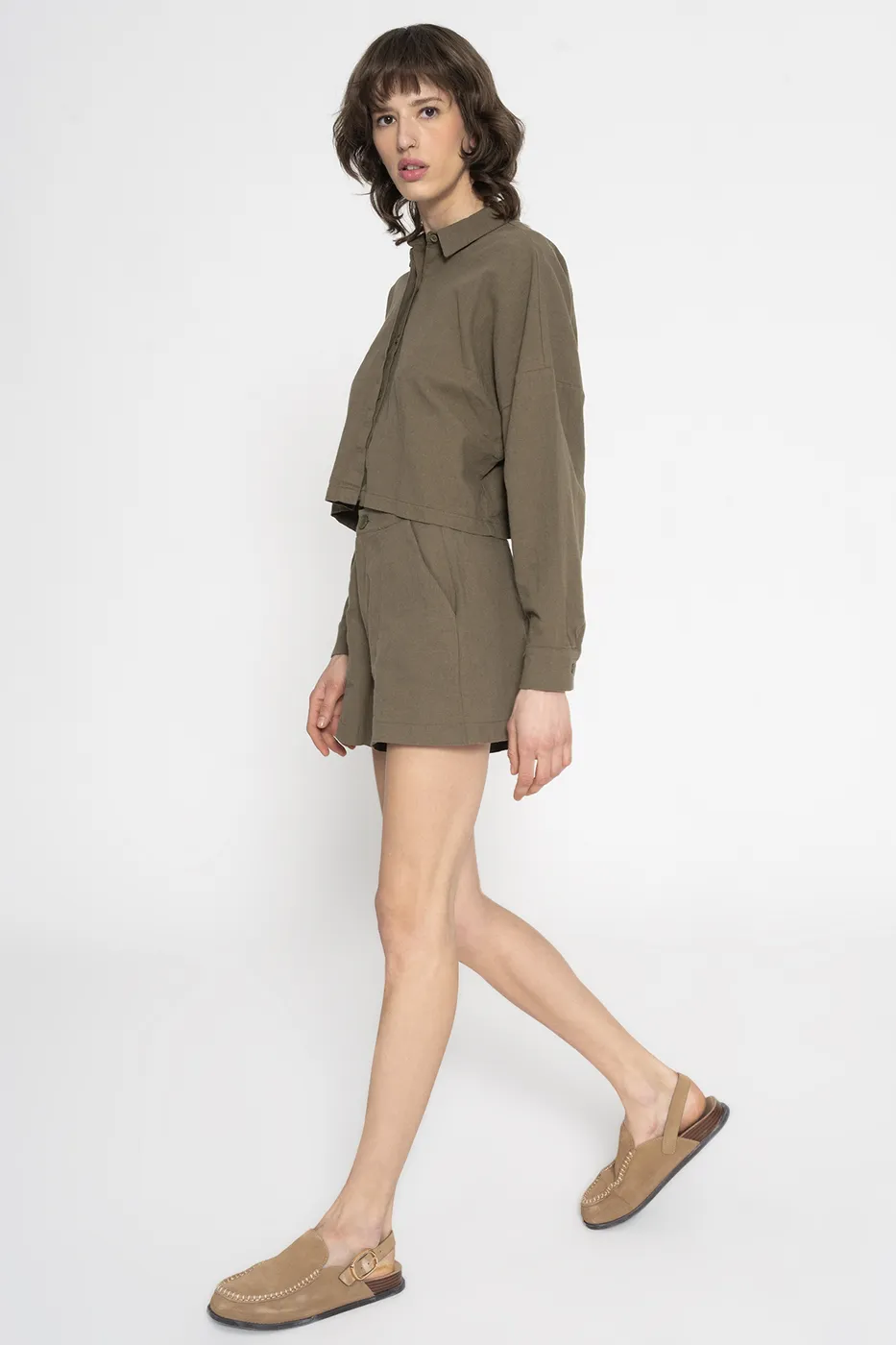 Bayan Haki Keten Mini  Şort