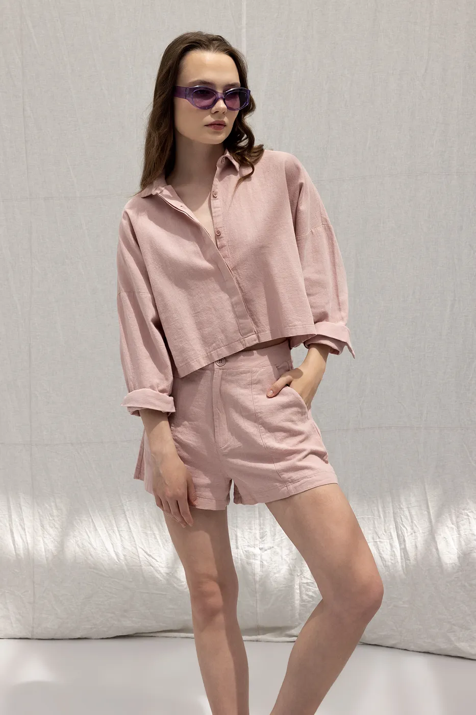 Bayan Pudra Keten Mini  Şort