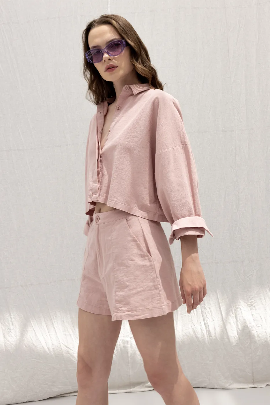 Bayan Pudra Keten Mini  Şort