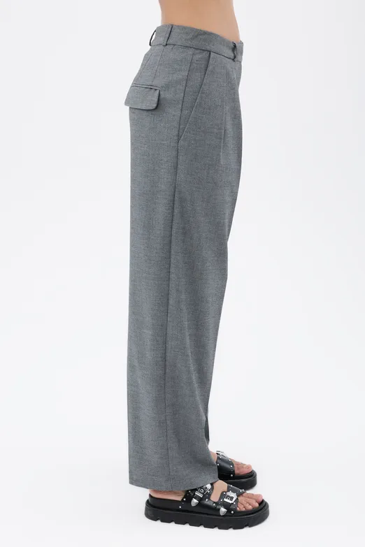 Bayan Gri Pileli Bol Pantolon - BSL