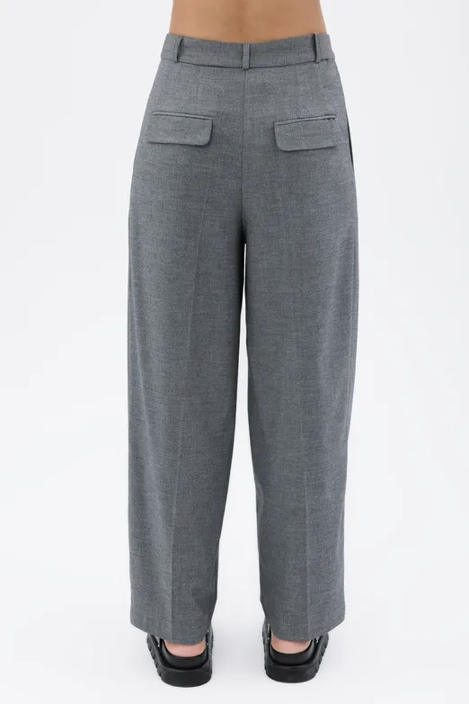 Bayan Gri Pileli Bol Pantolon - BSL