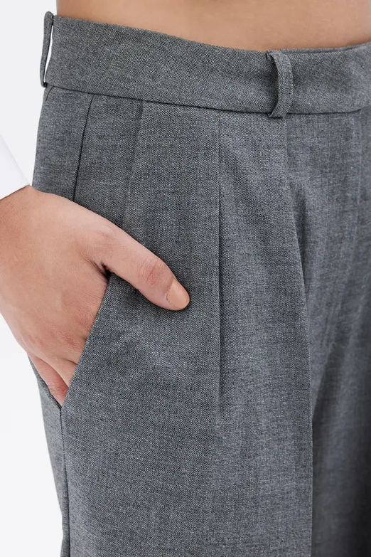 Bayan Gri Pileli Bol Pantolon - BSL
