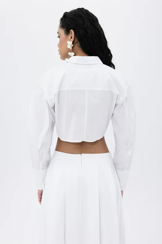 Bayan Beyaz Crop  Poplin Gömlek - BSL