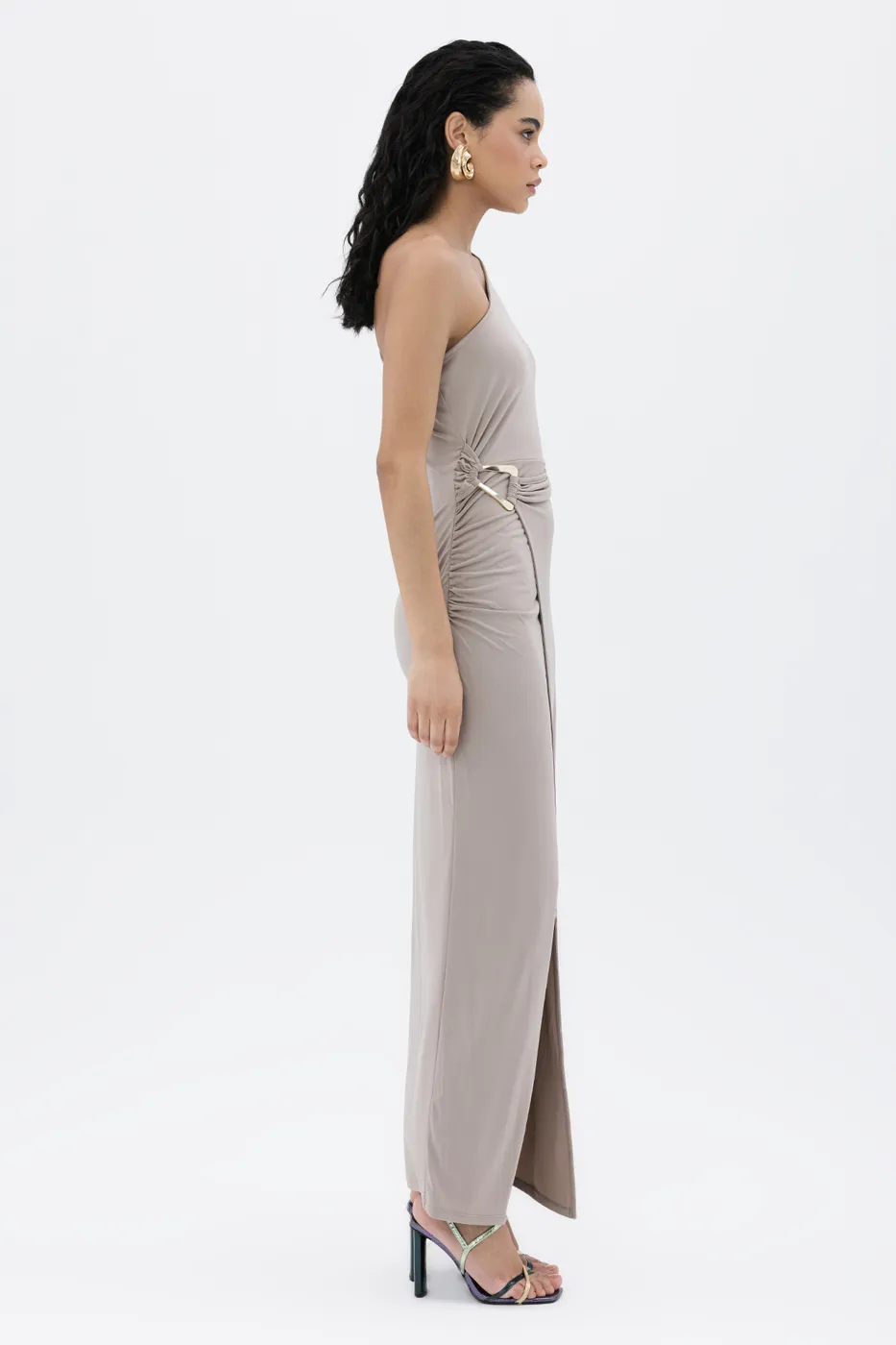 Bayan Vizon Tek Omuzlu Maksi Elbise