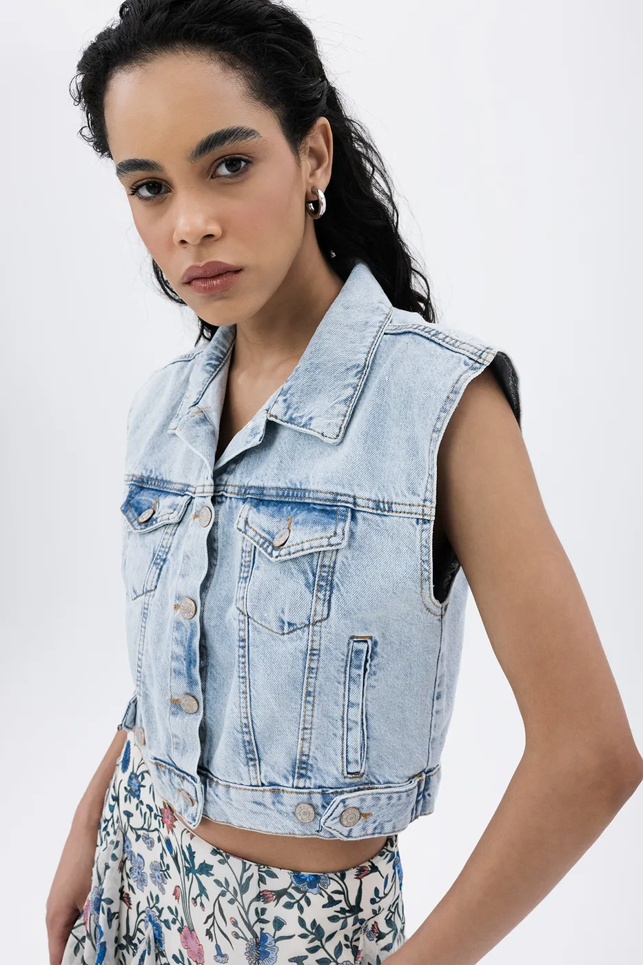 Bayan Mavi Denim Yelek