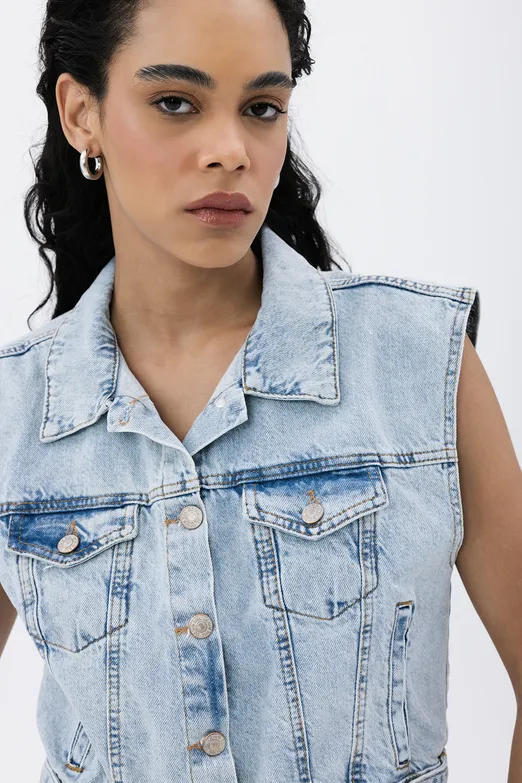 Bayan Mavi Denim Yelek - BSL