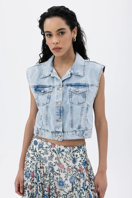 Bayan Mavi Denim Yelek - BSL