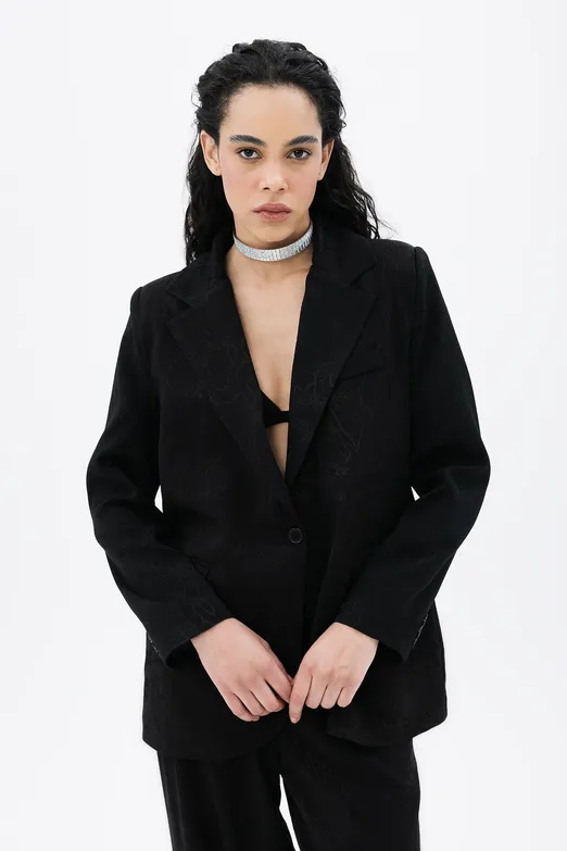 Bayan Siyah Saten Blazer Ceket - BSL