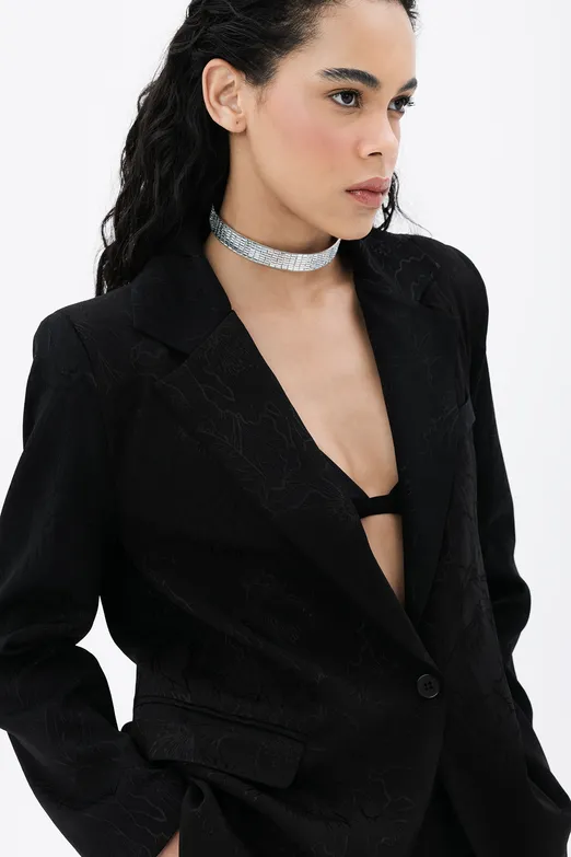 Bayan Siyah Saten Blazer Ceket - BSL