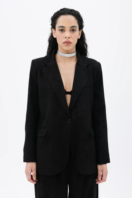Bayan Siyah Saten Blazer Ceket - BSL