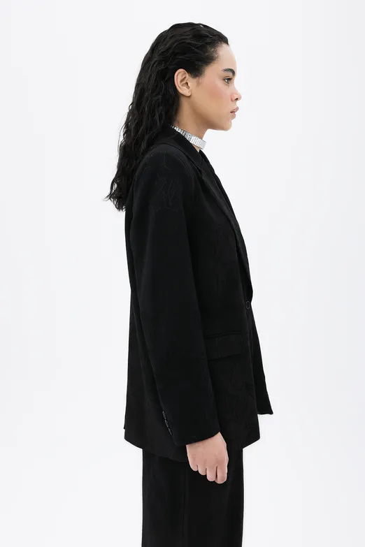 Bayan Siyah Saten Blazer Ceket - BSL