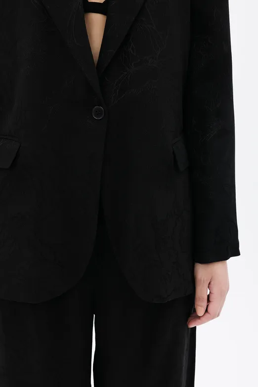 Bayan Siyah Saten Blazer Ceket - BSL