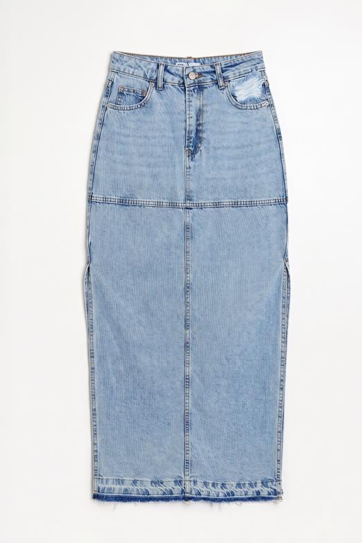 Yırtmaçlı Yüksek Bel Denim Etek