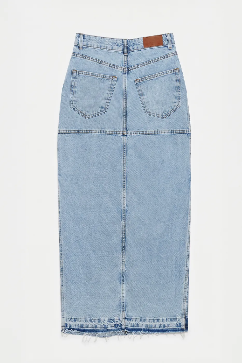 Bayan Mavi Yırtmaçlı Yüksek Bel Denim Etek
