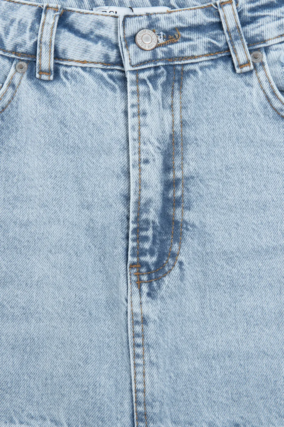 Bayan Mavi Yırtmaçlı Yüksek Bel Denim Etek