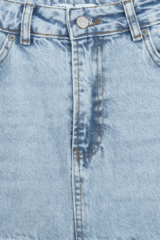 Bayan Mavi Yırtmaçlı Yüksek Bel Denim Etek - BSL