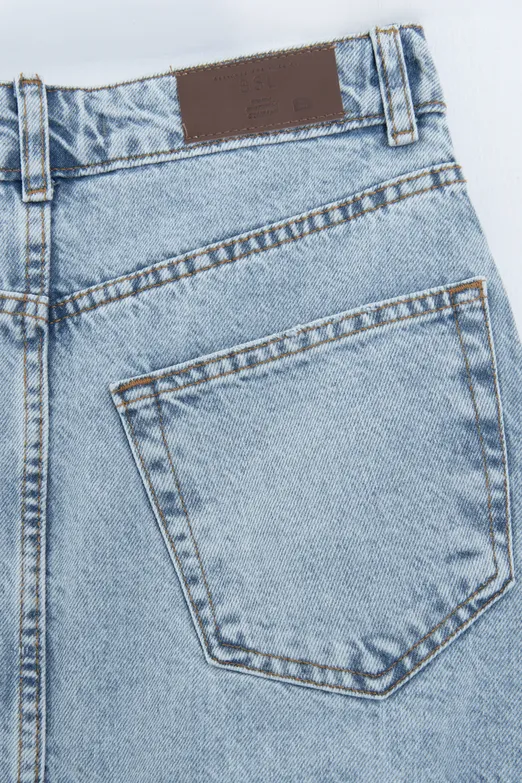 Bayan Mavi Yırtmaçlı Yüksek Bel Denim Etek - BSL