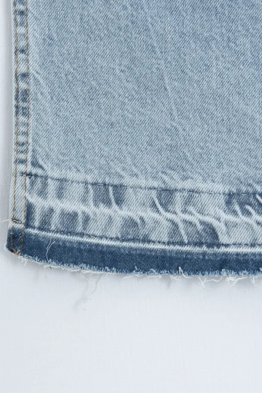 Bayan Mavi Yırtmaçlı Yüksek Bel Denim Etek - BSL