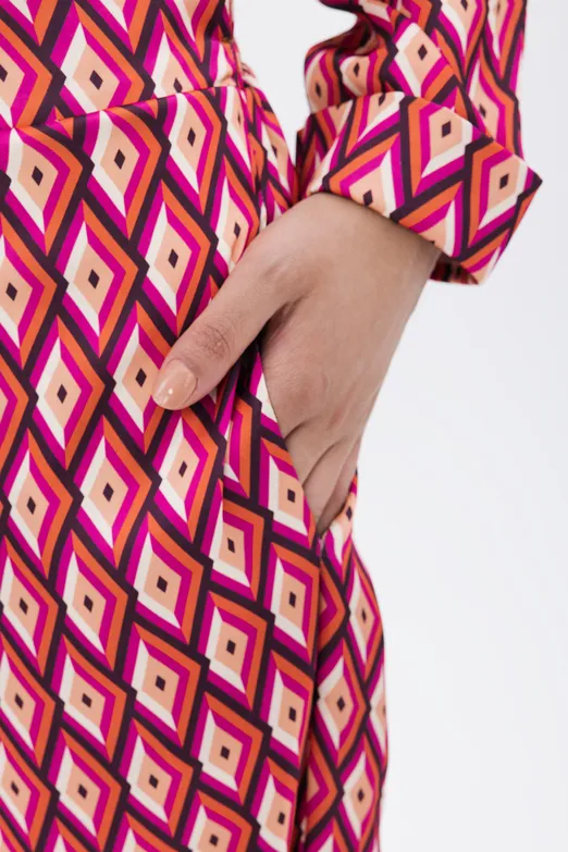 Bayan Fuşya Yüksek Bel Düz Kesim Saten Pantolon - BSL