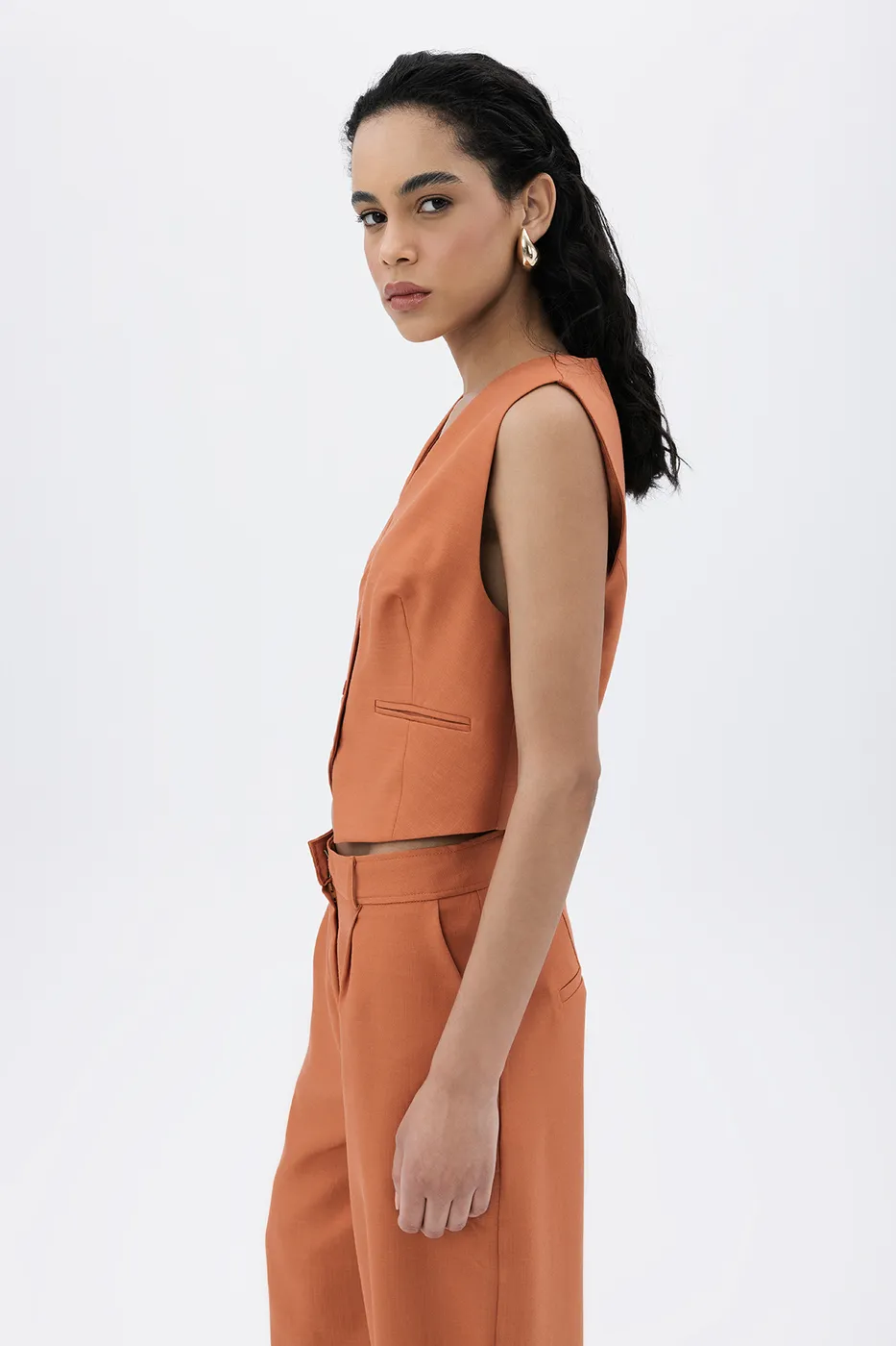 Bayan Tarçın Düğmeli Fit Yelek