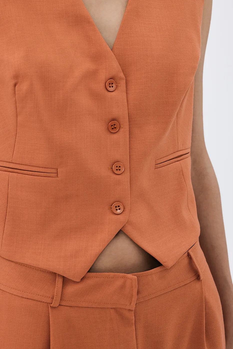 Bayan Tarçın Düğmeli Fit Yelek