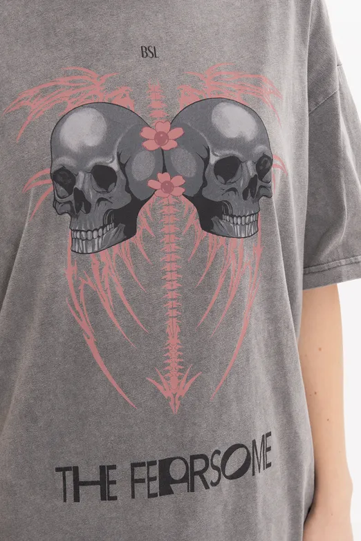 Bayan Antrasit Oversize Baskılı Tshirt - BSL