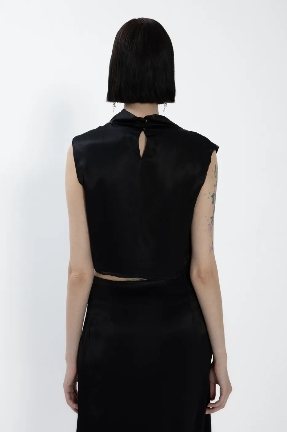 Bayan Siyah Degaje  Yakalı Saten Bluz