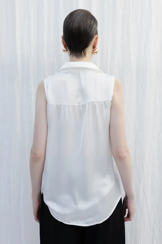 Bayan Beyaz Kolsuz Saten Gömlek - BSL