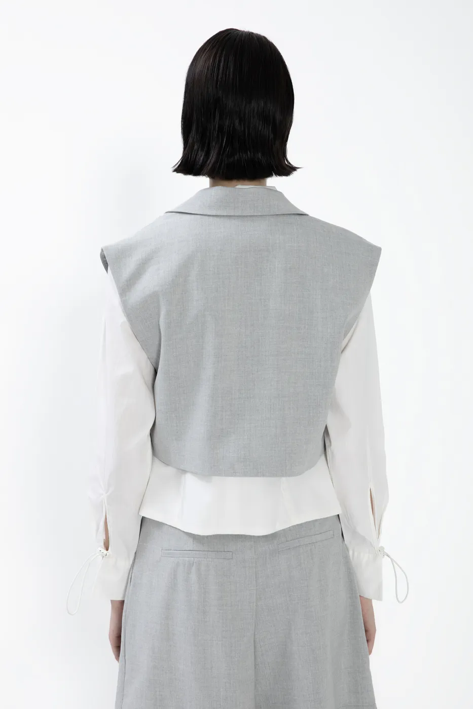 Bayan Gri Kapaklı Crop Yelek