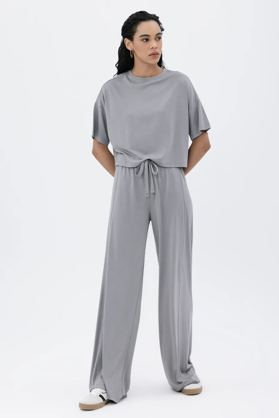 Bayan Gri Bol Paça Pantolon