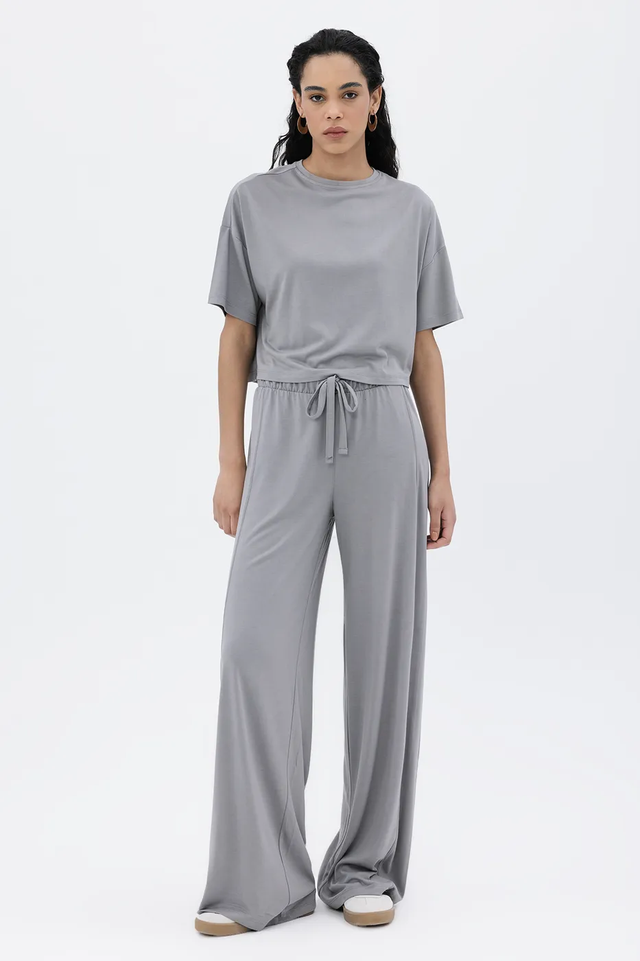 Bayan Gri Bol Paça Pantolon