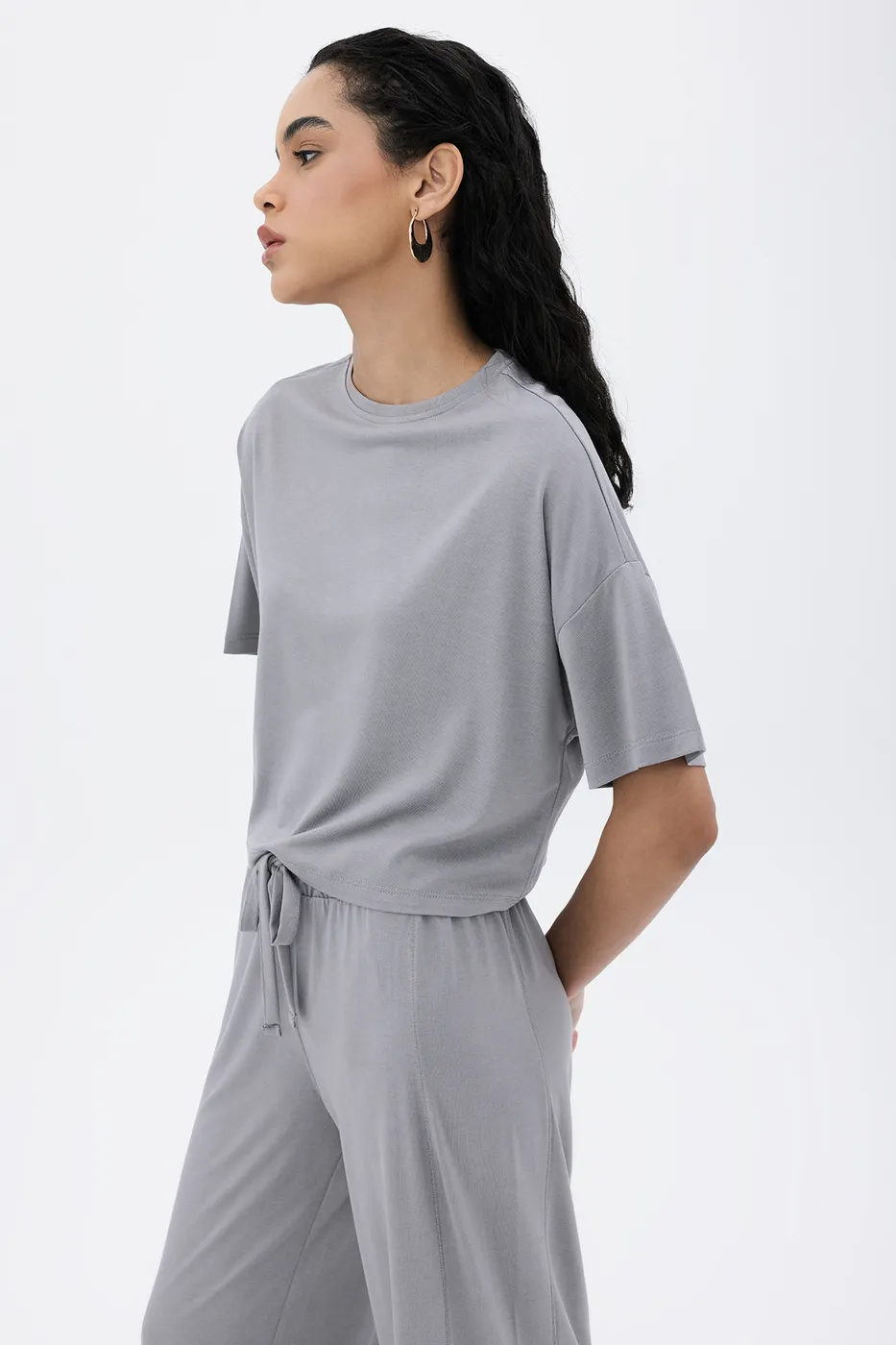 Bayan Gri Basic Tshirt